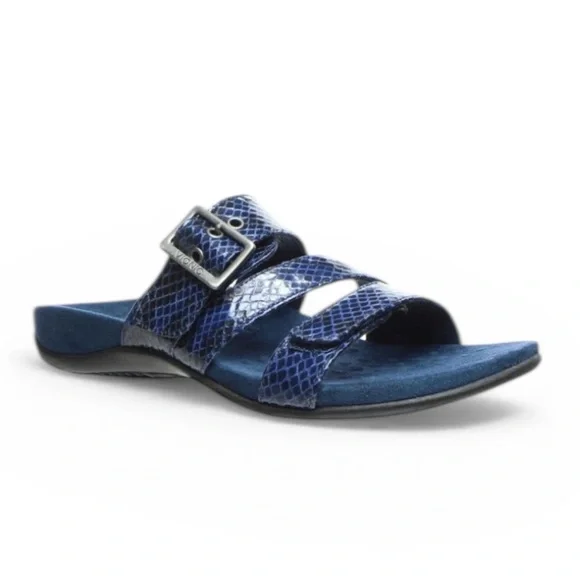 Vionic Skylar Adjustable Slide Orthotic Sandal 12 Blue Snake Embossed Comfort - Picture 1 of 10